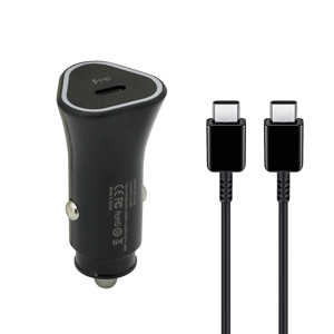 Slika od Auto punjac 25W Type-C ulaz sa Type-C na Type-C kablom crni